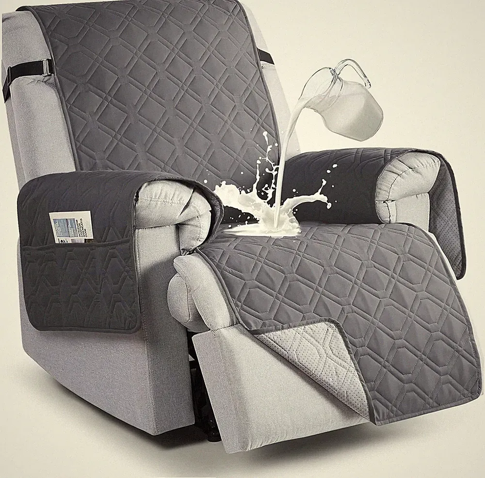100% Waterproof Recliner Cover, Non-Slip, Washable, w/ Straps & Pocket