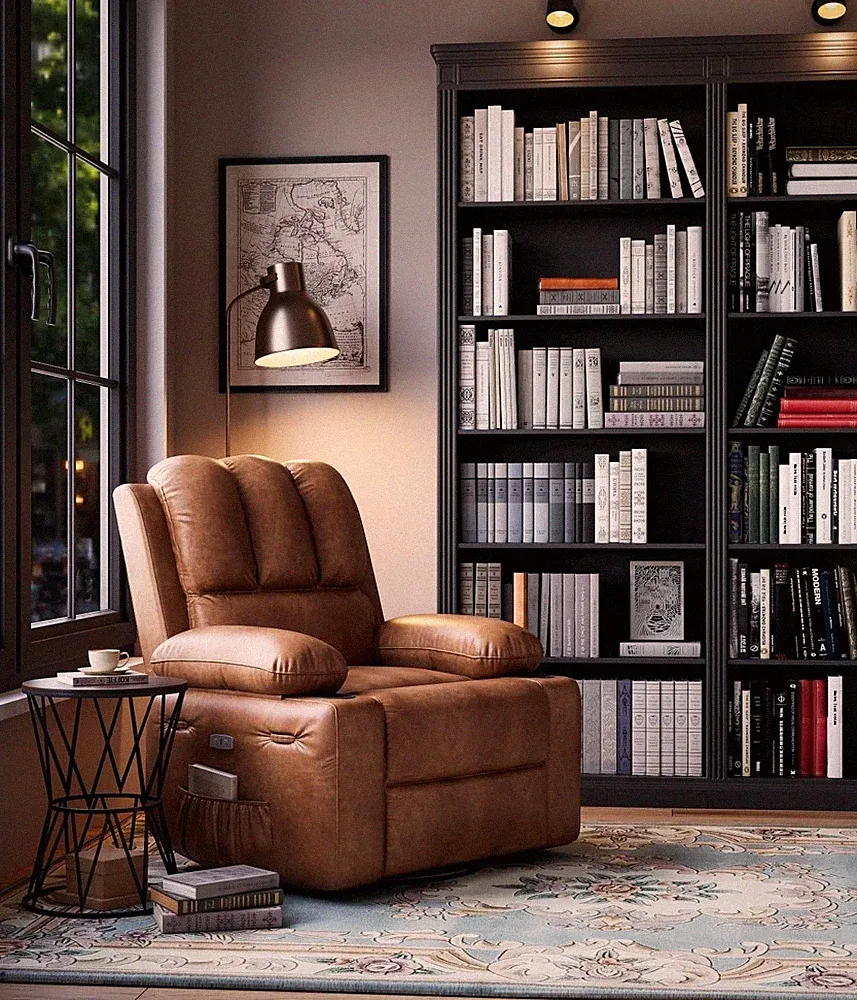 22" Power Recliner Chair for Adults with Massage and Heat 360° Swivel Oversiz...