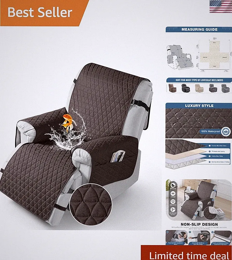 Chic Microfiber Recliner Cover - 100% Waterproof with Anti-Slip Design 22''
