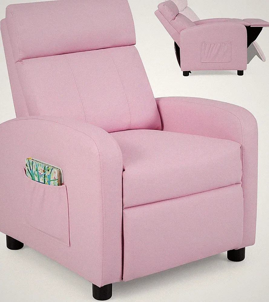 Kids Recliner,Adjustable PULeather Lounge Chair w/Side Pockets,Footrest,Headrest