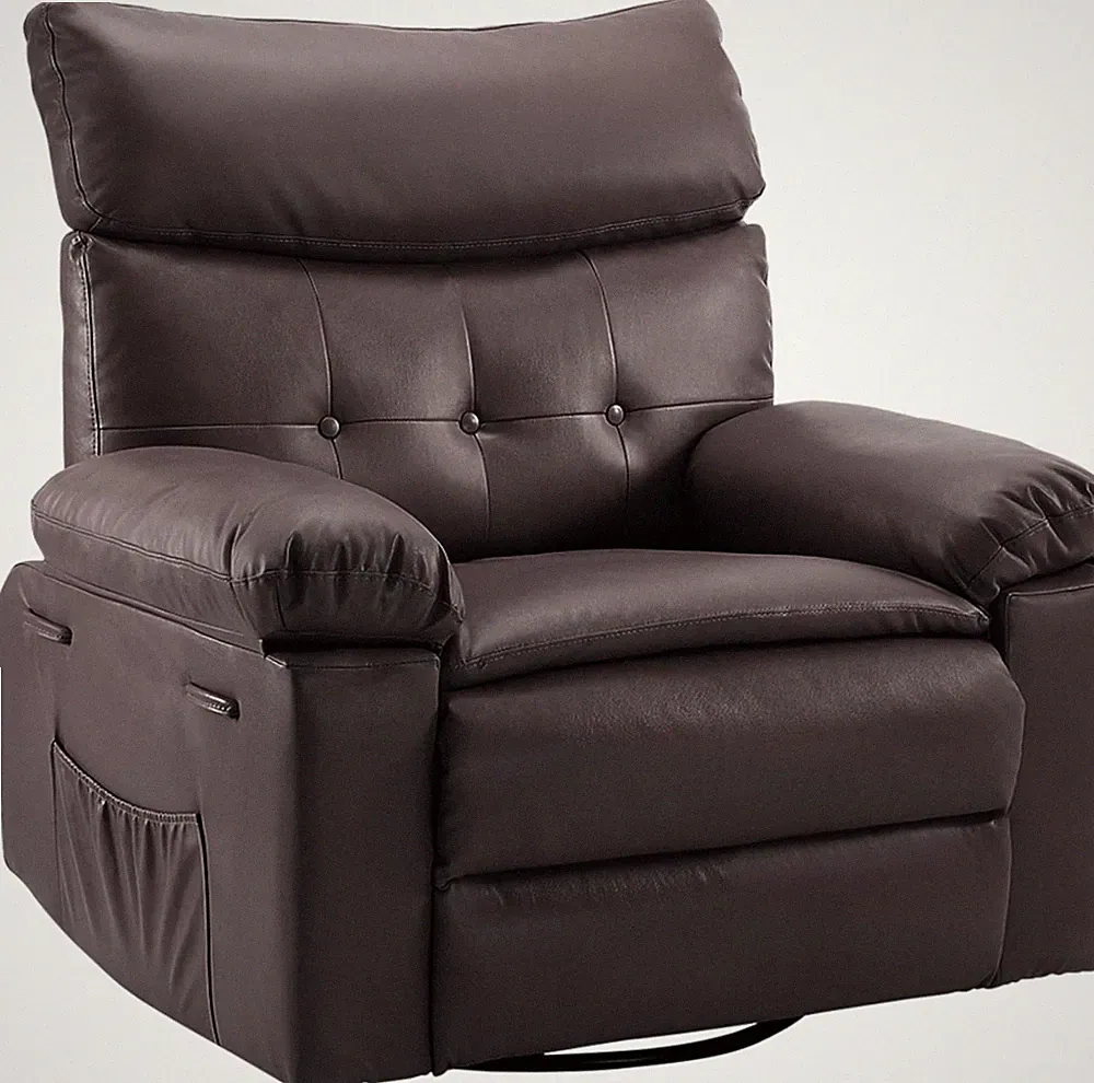 Oversized Wide Rocker Swivel Recliner Chair-PU Leather Manual Recliner for Adult