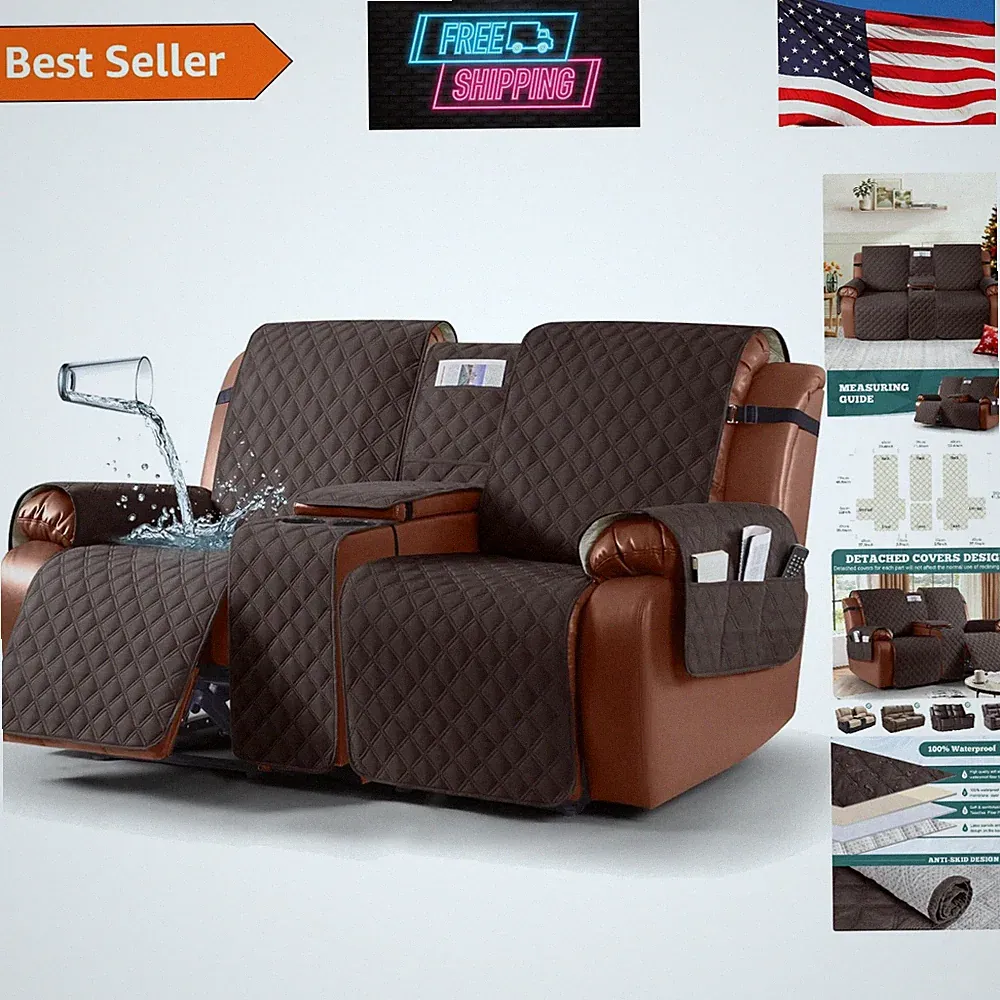 Protective Chocolate Recliner Cover with Console - Waterproof & Durable Design