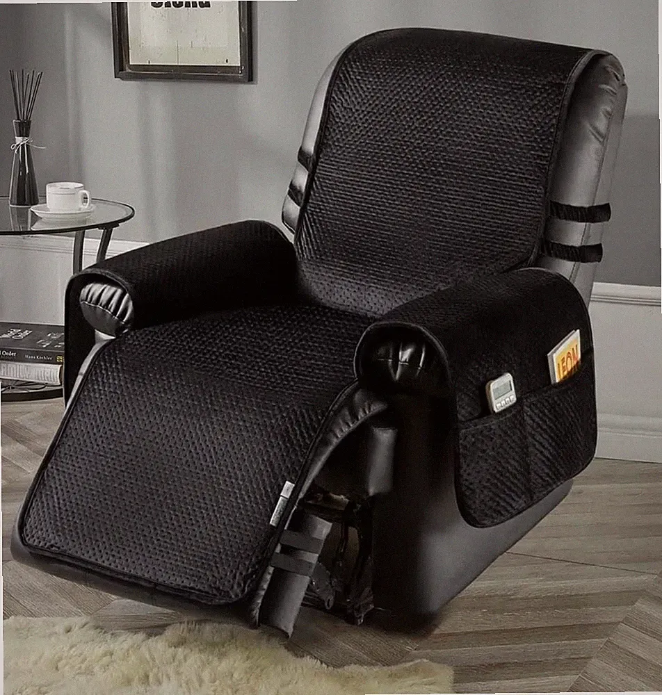 Recliner Chair Cover, Water Resistant Velvet Quilted Slipcover, Stay in Place (B