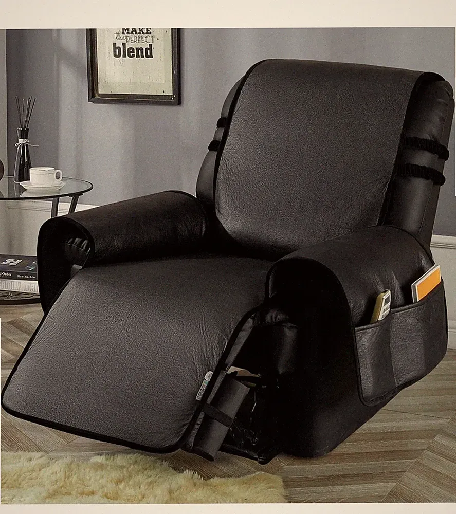 stonecrest Black Modern Recliner Slipcover Storage Pockets Machine Washable